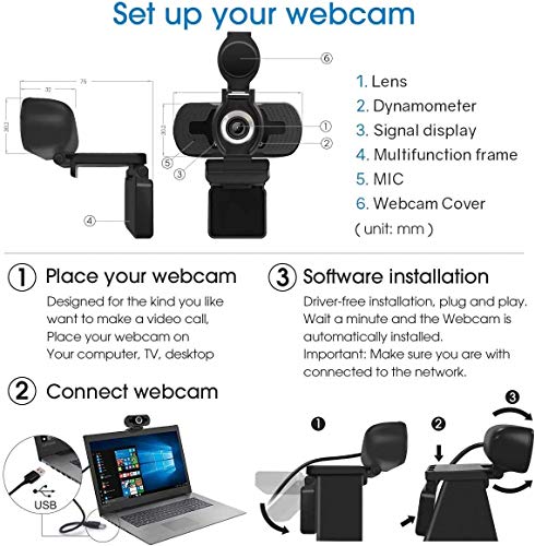 Webcam with Microphone with Privacy Cover,1080P Full HD Web Camera with Wide View for Live Broadcast,PC Laptop Desktop USB Webcams Computer Video Camera for USB Video Calling Recording Conferencing