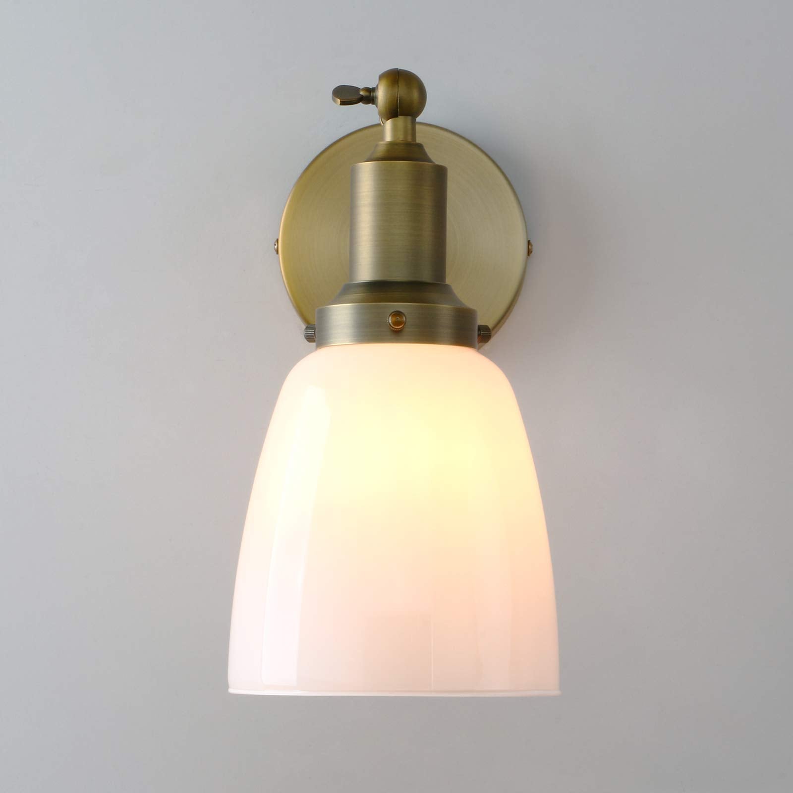 Industrial Vintage Slope Pole Wall Mount Single Sconce with 5.5" Oval Dome Milk White Gl Shade Wall Sconce Light Lamp Fixture Antique)