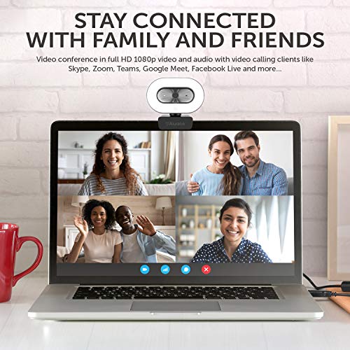 1080p HD Webcam with Ring Light, Auto Focus and Directional Noise Cancelling Mic, Universally Compatible, LED Adjustable Ring Light