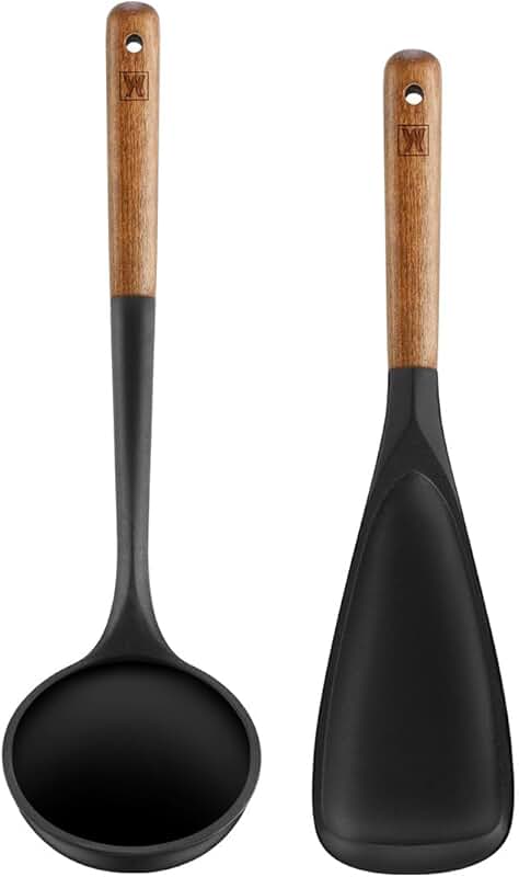 Set of five black silicone kitchen tools