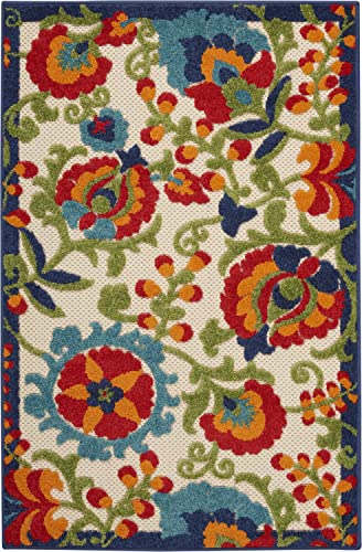 Aloha Indoor/Outdoor Multicolor 2'8" x 4' Area Rug, Tropical, Botanical, Easy Cleaning, Non Shedding, Bed Room, Living Room, Dining Room, Deck, Backyard, Patio 3x4)