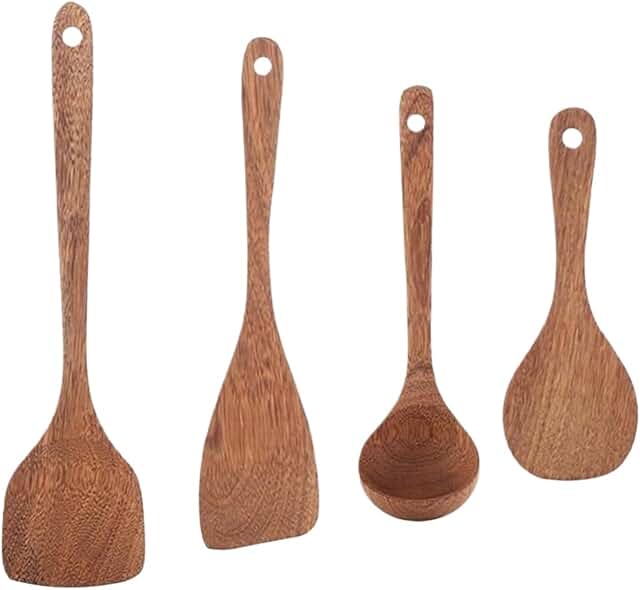 Set of 4 Wooden Kitchen Cooking Utensils