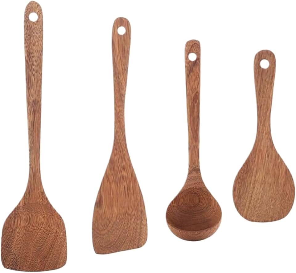 Set of 4 Wooden Kitchen Cooking Utensils