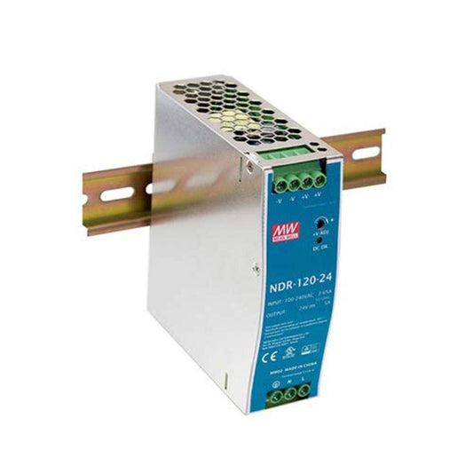 NDR-120-24 Single Output Industrial DIN Rail Power Supply, 24 Volts 5 Amps 120 Watts