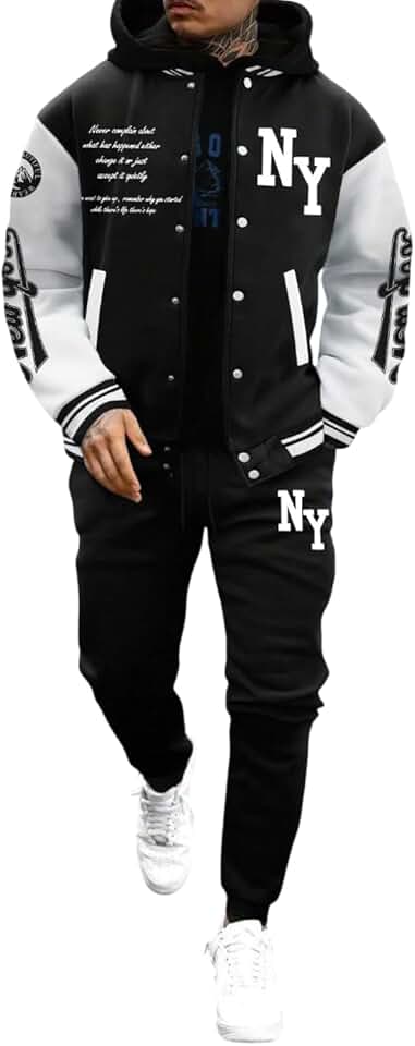 Men's Color Block Letter Graphic Tracksuit Set