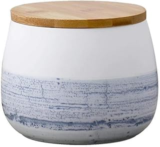 White ceramic food storage jar with wooden lid, 700ml