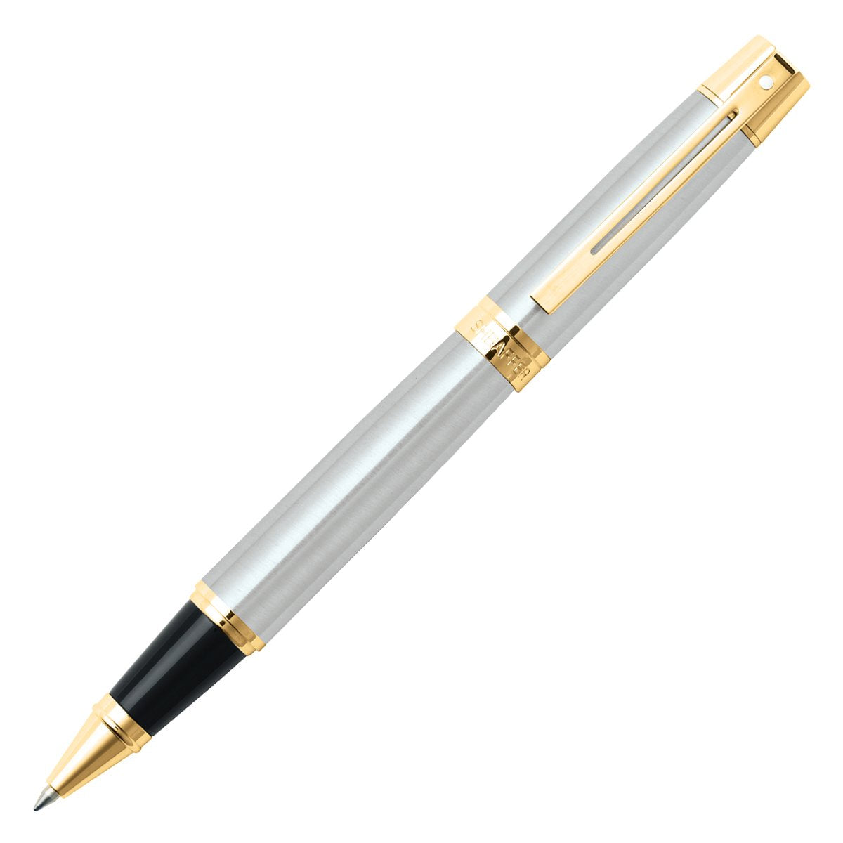 Gold Tone Trim Rollerball Pen in Brushed Chrome