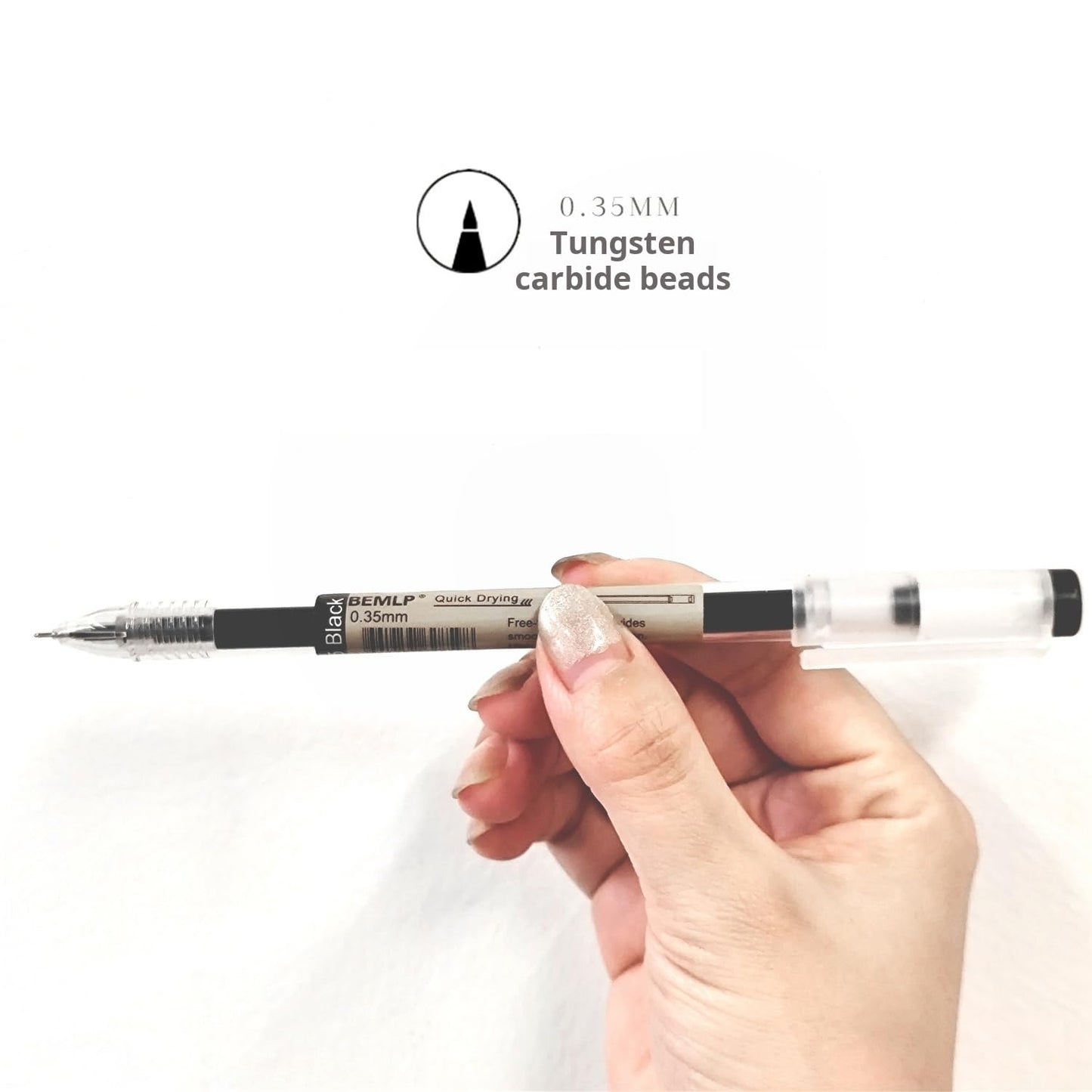 Set of 12 black gel ink pens with quick-drying fine point