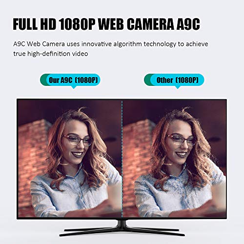A9C FHD Webcam 1080P, Webcam with Microphone and Ring Light, Adjustable Brightness, Streaming Web Camera with Privacy Cover Tripod for PC Mac Zoom Video,Gaming,Laptop (Webcam+TypeC Adapter)