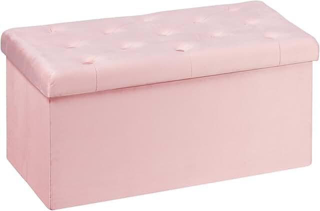 Pink velvet folding storage ottoman with seat and footrest