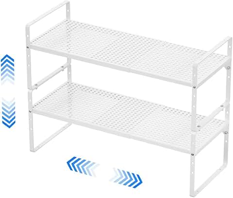 Stackable Cabinet Shelf Organizer, 2 Pack, White