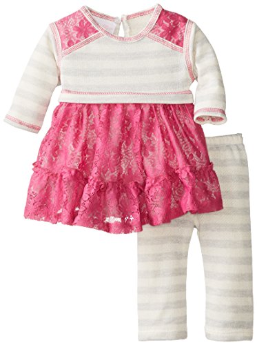 Baby Baby Girls'   Lace and Stripe Legging Set, Grey, 0-3 Months