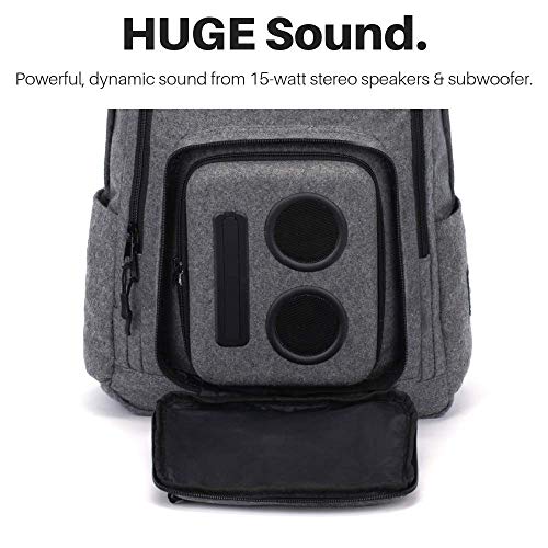 Bluetooth Speaker Backpack with 20-Watt Speakers & Subwoofer for Parties/Festivals/Beach/School. Rechargeable, Works with iPhone & Android(Gray, 2022 Edition)