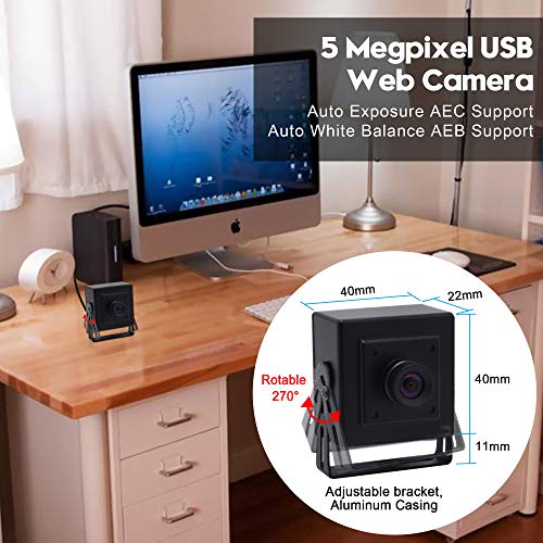 5 Megapixel USB Camera HD 2592x1944 Mini Webcam with Metal Case, Aptina MI5100 CMOS Portable USB Camera 100 Degree No Distorition Lens UVC OTG Web Camera