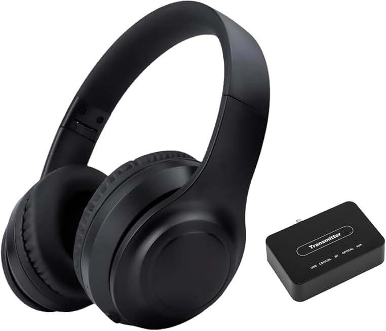Wireless Noise Cancelling TV Headphones with 5-in-1 Transmitter