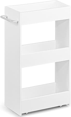 Wood Rolling Storage Cart with 3 Tiers and Handle