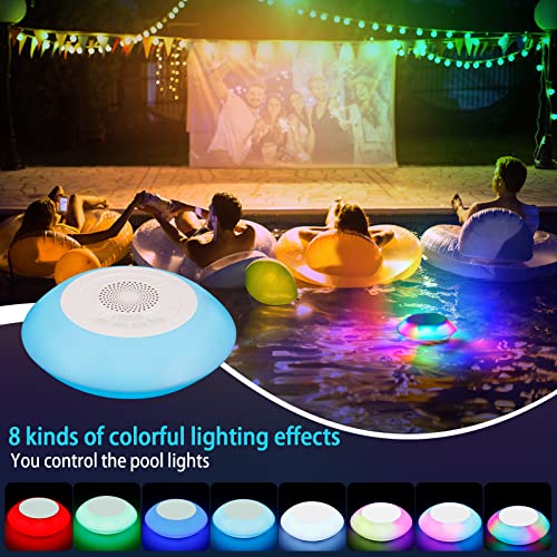 Bluetooth Pool Speaker with Colorful Lights - Built-in Mic Portable Pool Speaker Wireless Floating Pool Speaker IPX7 Waterproof Floatable for Home Shower Outdoors Pool Travel