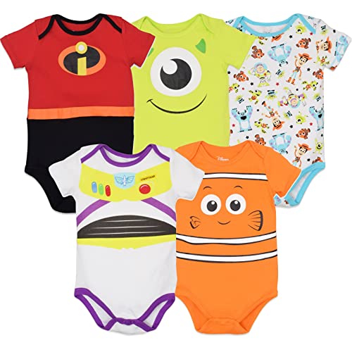 Pixar Baby Boys 5 Pack Bodysuit Nemo Buzz Incredibles Monsters Inc 6-9 Months