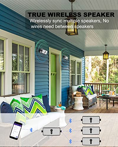 Bluetooth Outdoor Speaker, Wireless Waterproof Wall Mount Speaker, Sync Up to 100 Speakers, BT5.0 Connects Seamlessly to Phones, Computer, Dot, Suitable Using in Patio, Porch, Gazebo, Garage