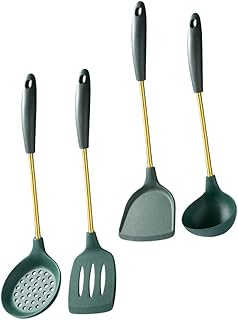 Heat-resistant Silicone and Steel Kitchen Utensils with Spatulas and Ladle