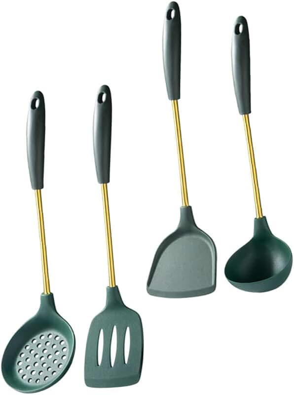 Heat-resistant Silicone and Steel Kitchen Utensils with Spatulas and Ladle