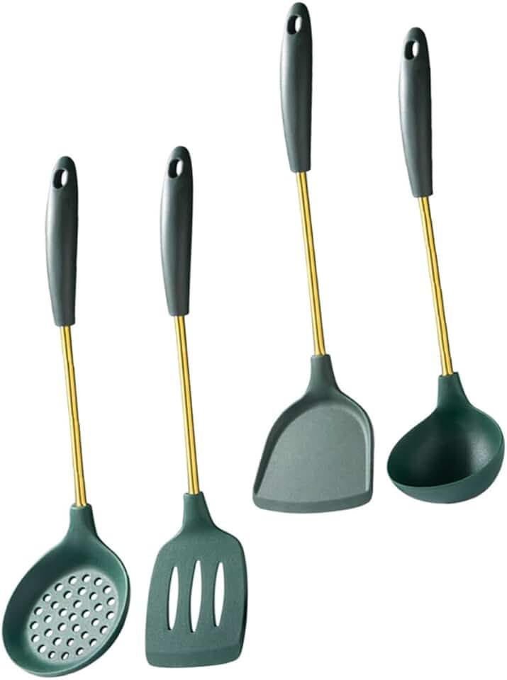 Heat-resistant Silicone and Steel Kitchen Utensils with Spatulas and Ladle