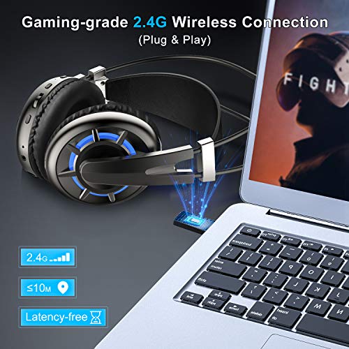 AIR 2.4G Wireless Gaming Headset for PC PS4 TV Playstation Computer Headset with Detachable Noise Canceling Microphone Mute Key 3D Surround Sound Over Ear Gaming Mic Headphones Upto 15H of Use