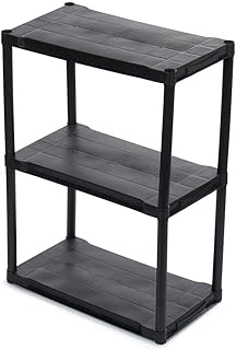 Three-tier black plastic storage shelf