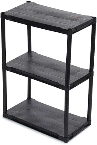 Three-tier black plastic storage shelf
