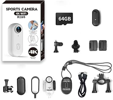 4K Mini Action Camera with 64GB, Wearable, 360° Clip