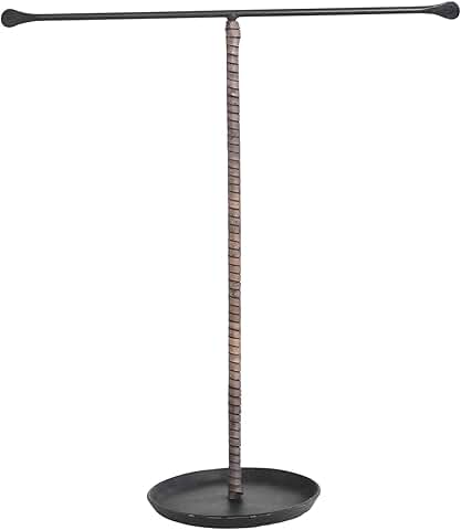 Modern black metal and leather jewelry stand