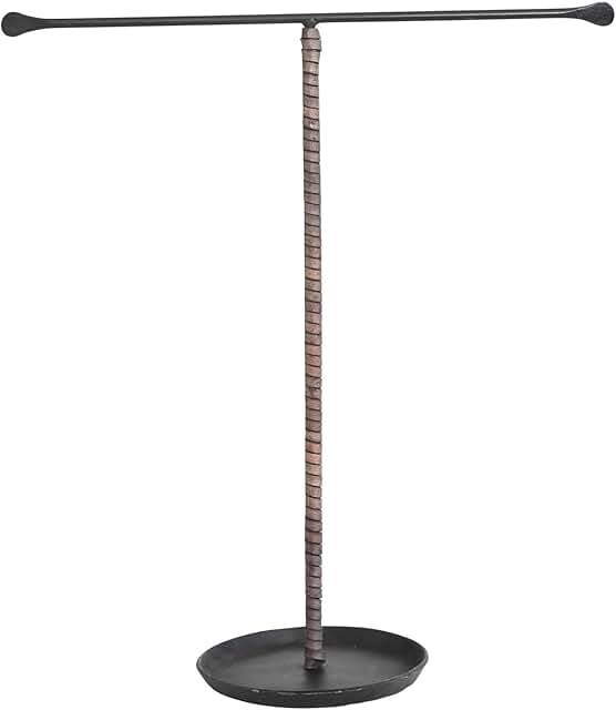 Modern black metal and leather jewelry stand