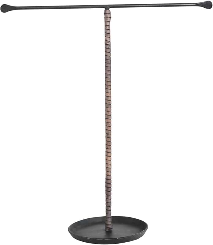 Modern black metal and leather jewelry stand