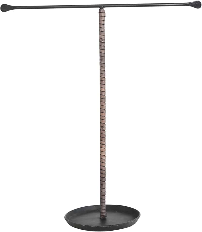 Modern black metal and leather jewelry stand