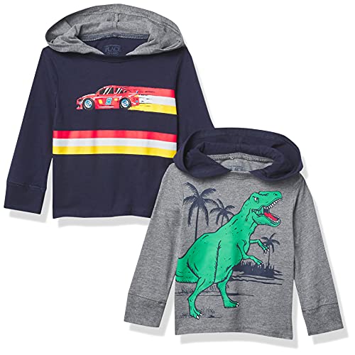 and Toddler Boy Long Sleeve Dino And Car Hoodie Top 2-Pack, Multi CLR, 6-9 Months