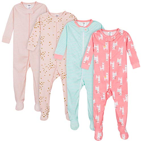 Baby Girls' 4-Pack Footed Pajamas, Love Llamas Pink, 9 Months