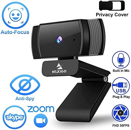 N930AF 1080p Webcam with Microphone and Privacy Cover, AutoFocus, Noise Reduction, HD USB Web Camera, for Zoom Meeting YouTube Skype FaceTime, PC Mac Laptop Desktop (Renewed)