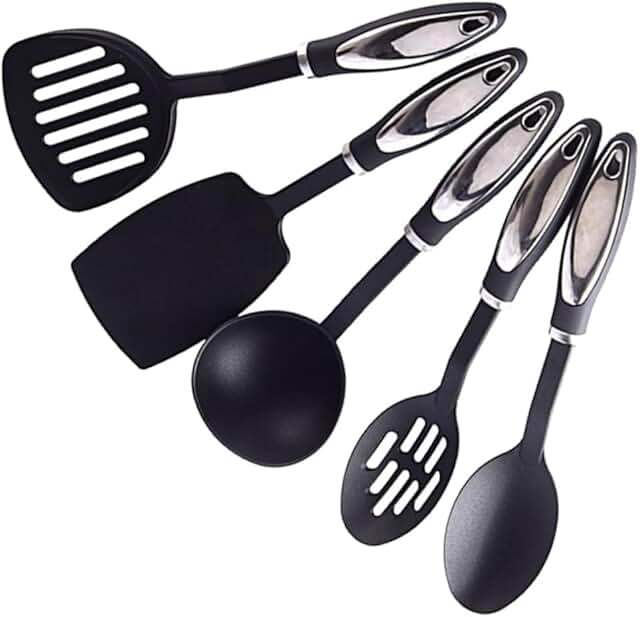 Set of 5 Black Nylon Cooking Utensils
