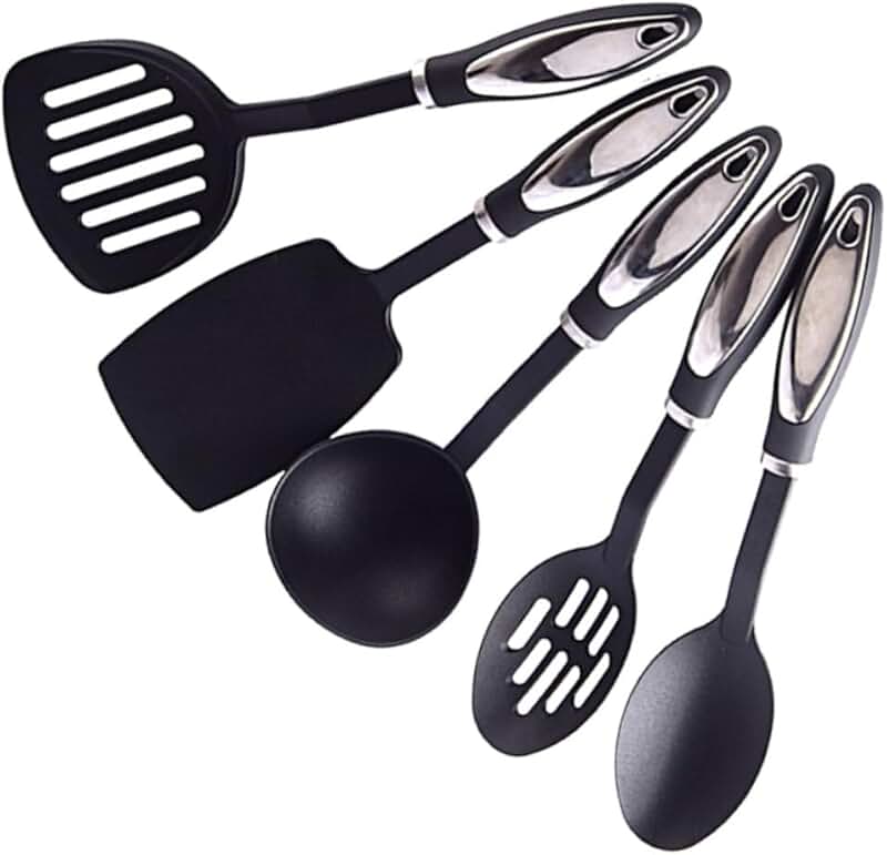 Set of 5 Black Nylon Cooking Utensils