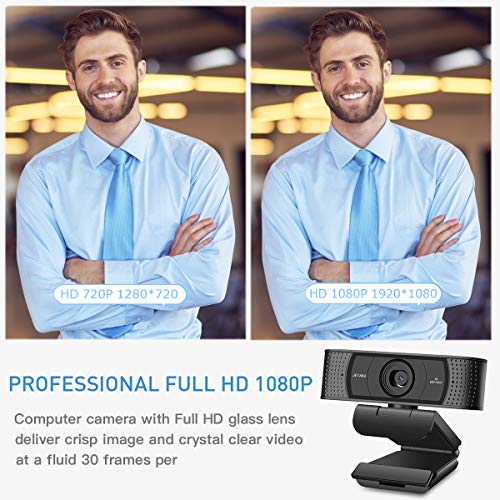 Webcam with Microphone-Computer Camera with Privacy Shutter for PC/Mac/Laptop/MacBook,USB 1080P Webcam Plug and Play,Low-Light Correction and Autofocus