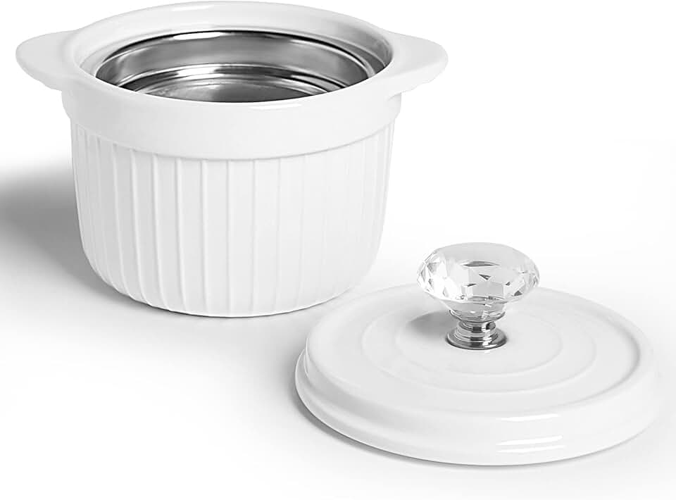 17 oz Ceramic Bacon Grease Container with Lid and Strainer