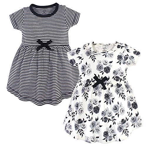 baby girls  Cotton Short-sleeve and Long-sleeve Dresses Casual Dress, Toddler Black Floral Short Sleeve, 3-6 Months US