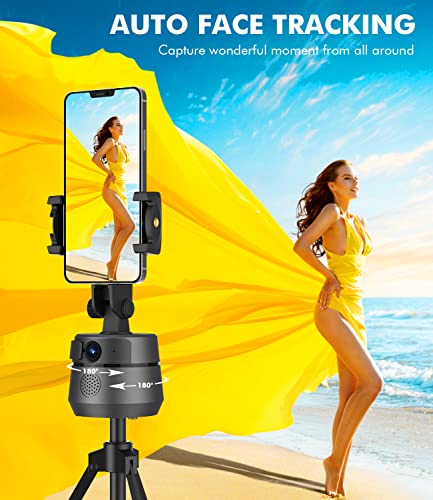 Auto Face Tracking 1080P Webcam with Microphone Tripod and Privacy Cover, 360 Rotation Shooting Mount Phone Holder for Vlog, Live Streaming, Video Conference, No App Required No Bluetooth (Grey)