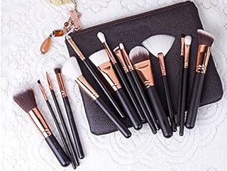 15-Piece Rose Gold Makeup Brush Set with Natural Hair