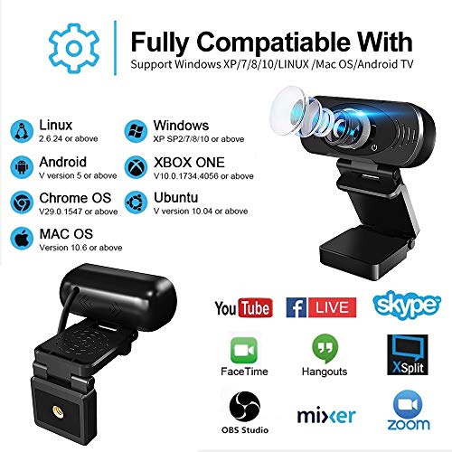 1080P HD Webcam with Microphone, USB Web Camera for Desktop/Laptop/Computer/PC, Online Teaching/Business Meeting/Video Calling, Plug and Play, for Windows Mac OS