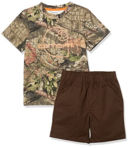 baby boys Short-sleeve Camo T-shirt   Canvas Shorts Set Rompers, Mustang Brown, 3 Months US