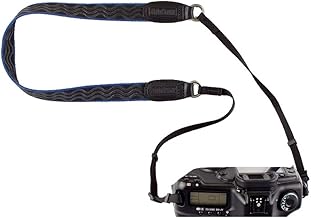 Black and blue camera strap