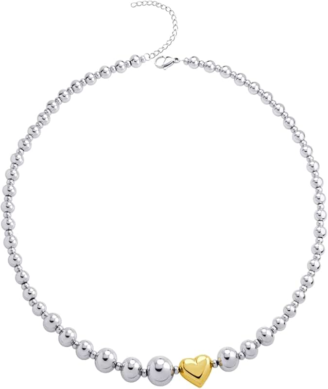 Stainless Steel Beaded Heart Necklace for Women