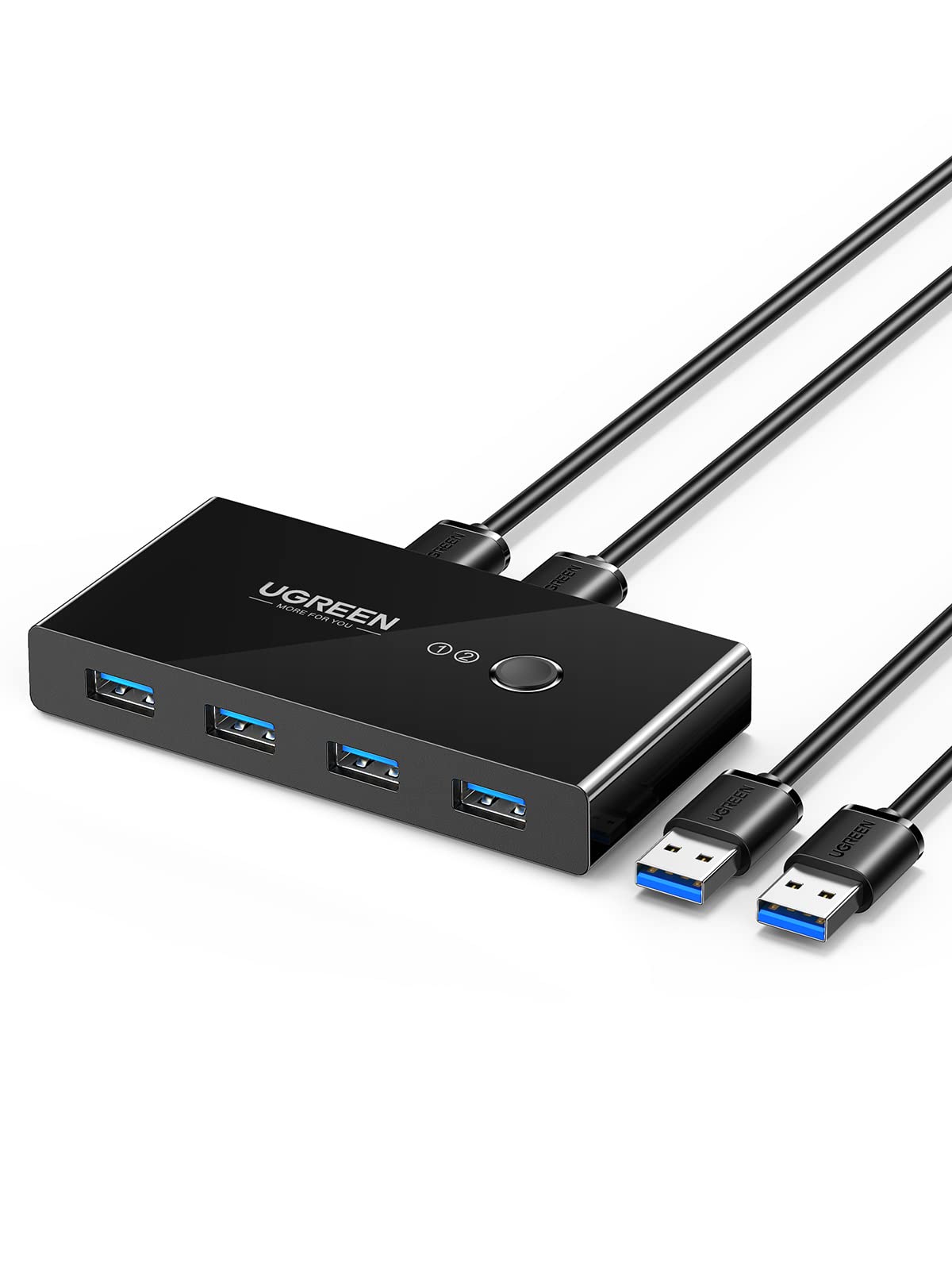USB 3.0 Switch Selector 4 Port 2 Computers Peripheral Switcher Adapter Hub for PC Printer Scanner Mouse Keyboard with One Button Switch and 2 Pack USB Male Cable