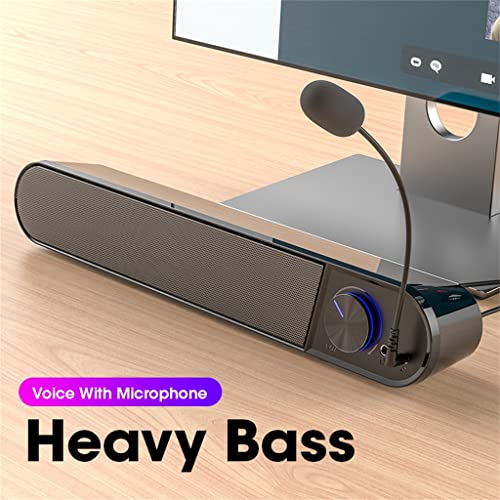 TJLSS Computer Sound Bar Wired Bluetooth 4D Bass Surround SoundBar Home Theater Subwoofer Computer Speakers (Color : Black, Size : Wired Black mic)